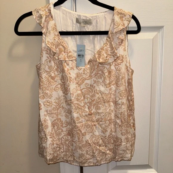 LOFT Beige Floral Ruffle Blouse - Picture 2 of 4
